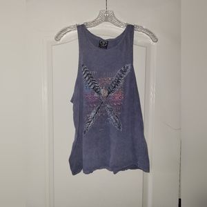 Women's Navy Blue Tank Top with Feathers